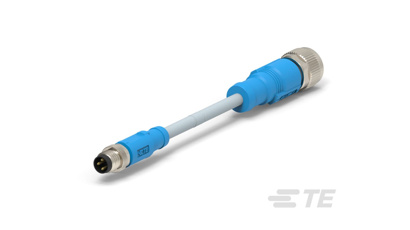 TE Connectivity Straight Male 3 way M8 to Straight Female 3 way M12 Sensor Actuator Cable, 500mm
