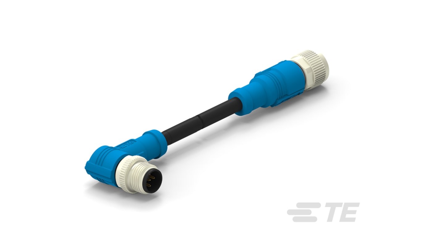 TE Connectivity Right Angle Female; Male 5 way M12 to Straight 5 way M12 Sensor Actuator Cable, 500mm