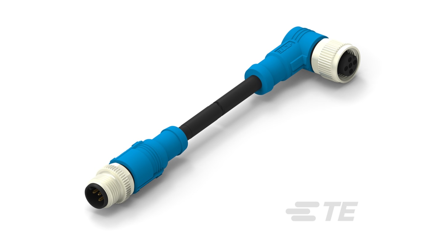 TE Connectivity Right Angle Female; Male 5 way M12 to Straight 5 way M12 Sensor Actuator Cable, 500mm