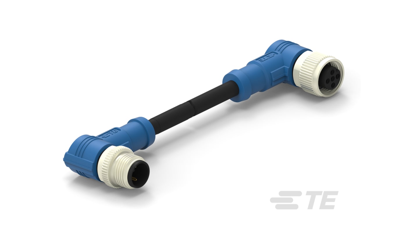 TE Connectivity Right Angle Female; Male 2 way M12 to Right Angle 2 way M12 Sensor Actuator Cable, 500mm