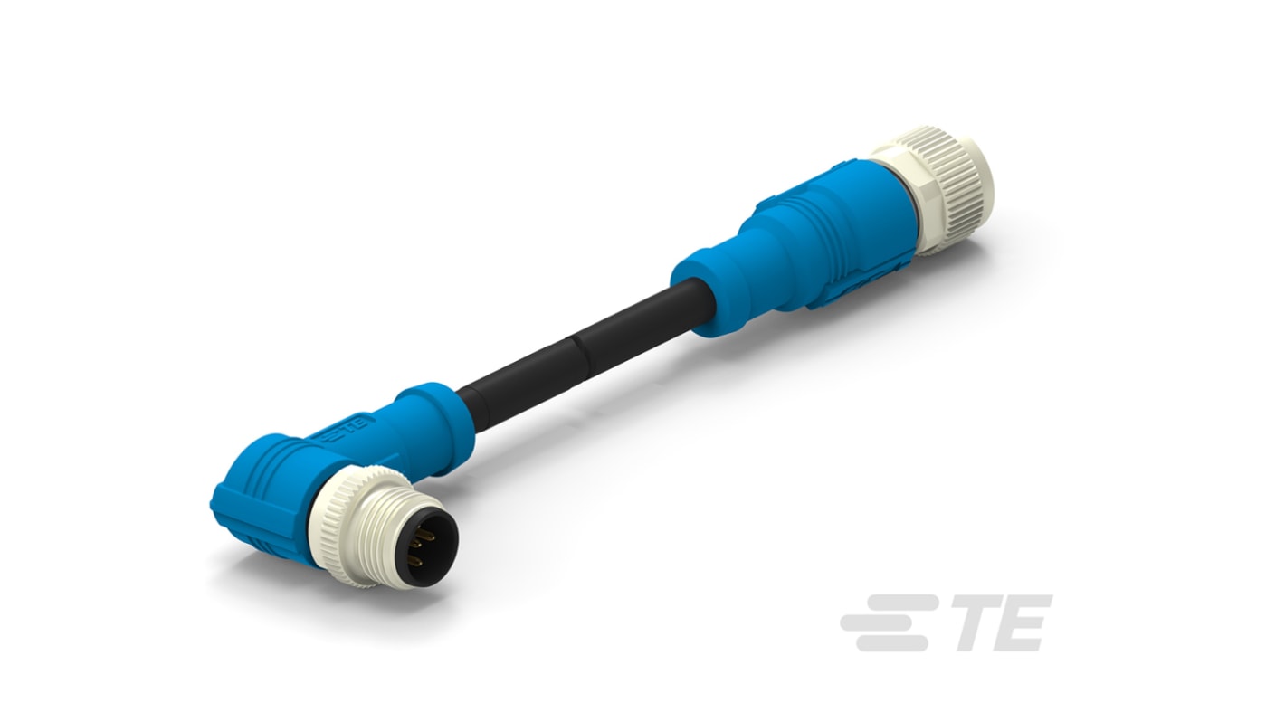 TE Connectivity Right Angle Female; Male 5 way M12 to Straight 5 way M12 Sensor Actuator Cable, 1m