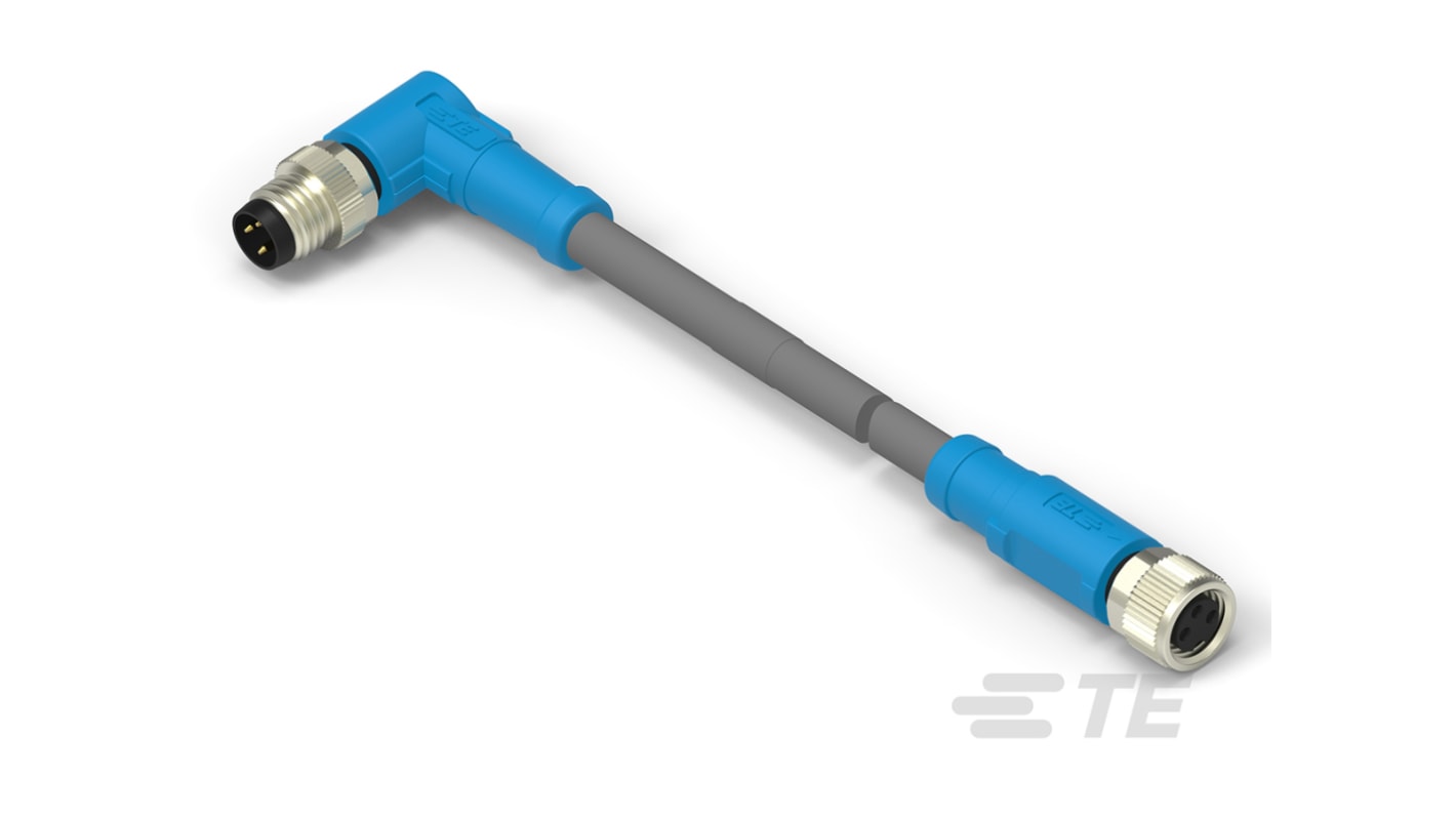 TE Connectivity Right Angle Female; Male 3 way M8 to Straight 3 way M8 Sensor Actuator Cable, 500mm