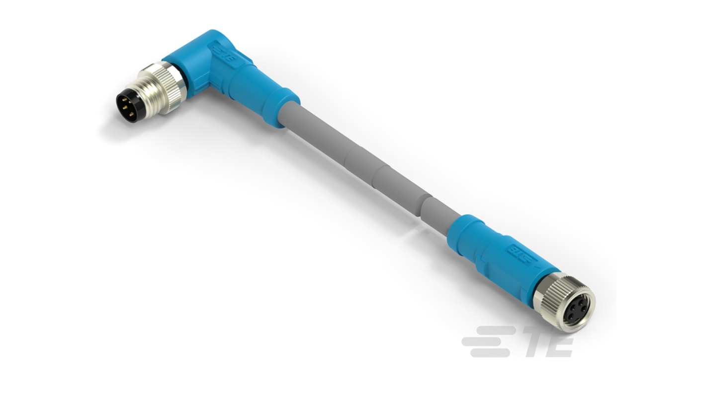 TE Connectivity Right Angle Female; Male 4 way M8 to Straight 4 way M8 Sensor Actuator Cable, 500mm