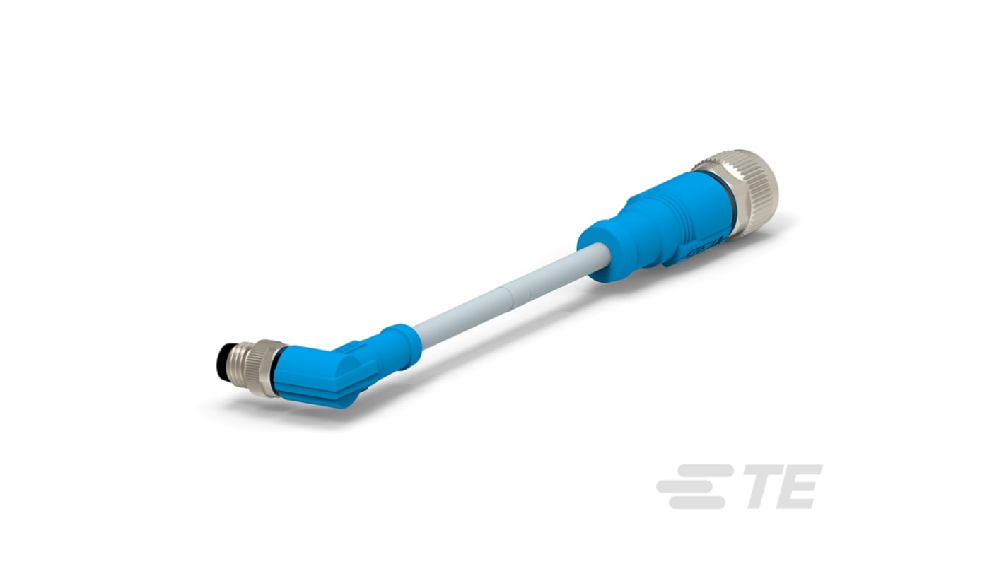 TE Connectivity Right Angle Male 4 way M8 to Straight Female 4 way M12 Sensor Actuator Cable, 500mm