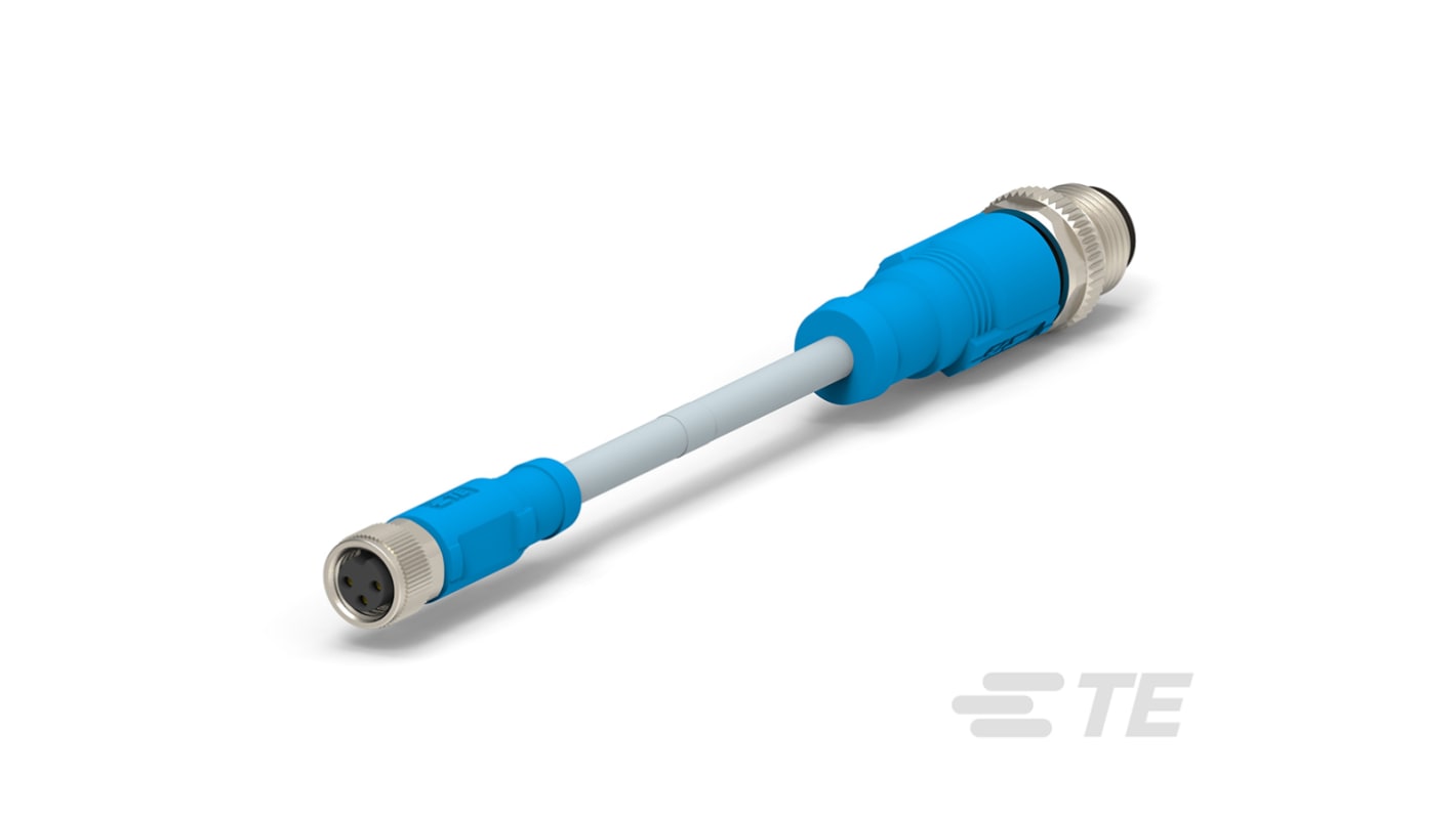 TE Connectivity Straight Female 3 way M8 to Straight Male 3 way M12 Sensor Actuator Cable, 1m