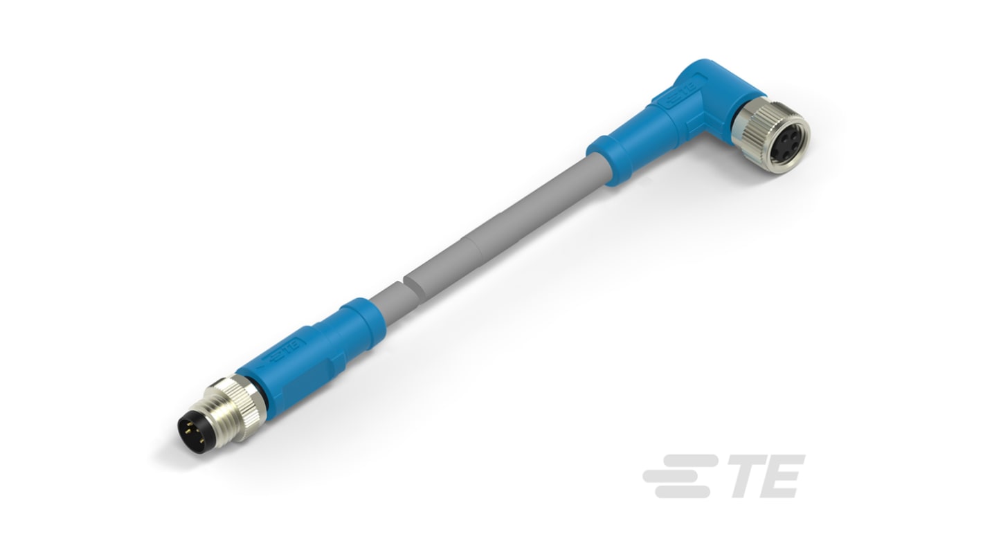 TE Connectivity Right Angle Female; Male 4 way M8 to Straight 4 way M8 Sensor Actuator Cable, 500mm