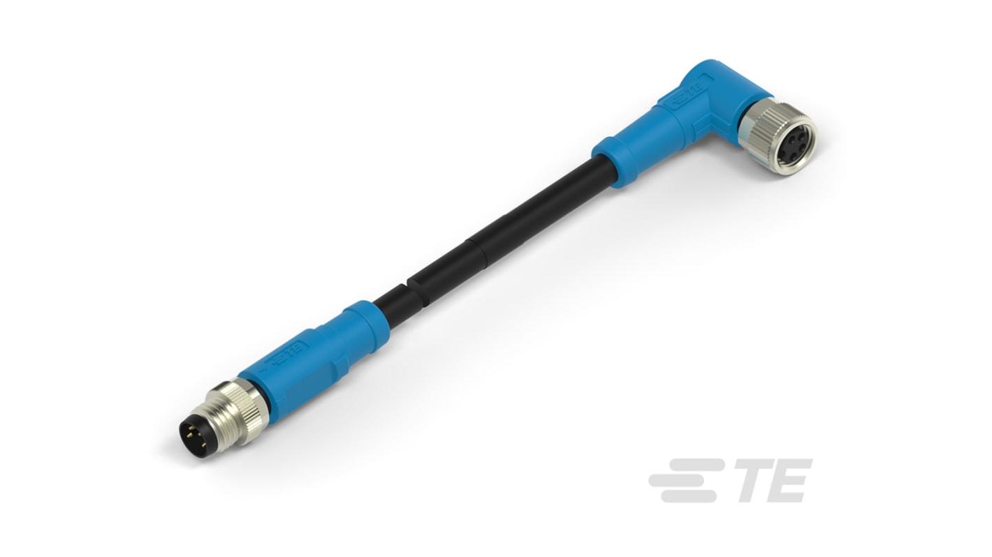 TE Connectivity Right Angle Female; Male 4 way M8 to Straight 4 way M8 Sensor Actuator Cable, 5m