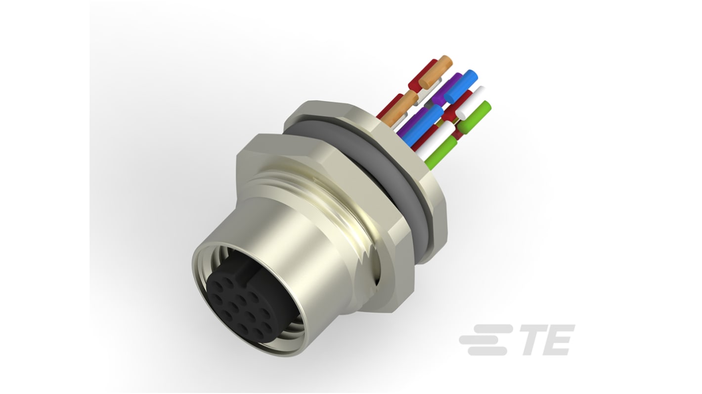 Conector circular TE Connectivity hembra de 12 vías hembra, tamaño carcasa 18, Montaje trasero, IP67