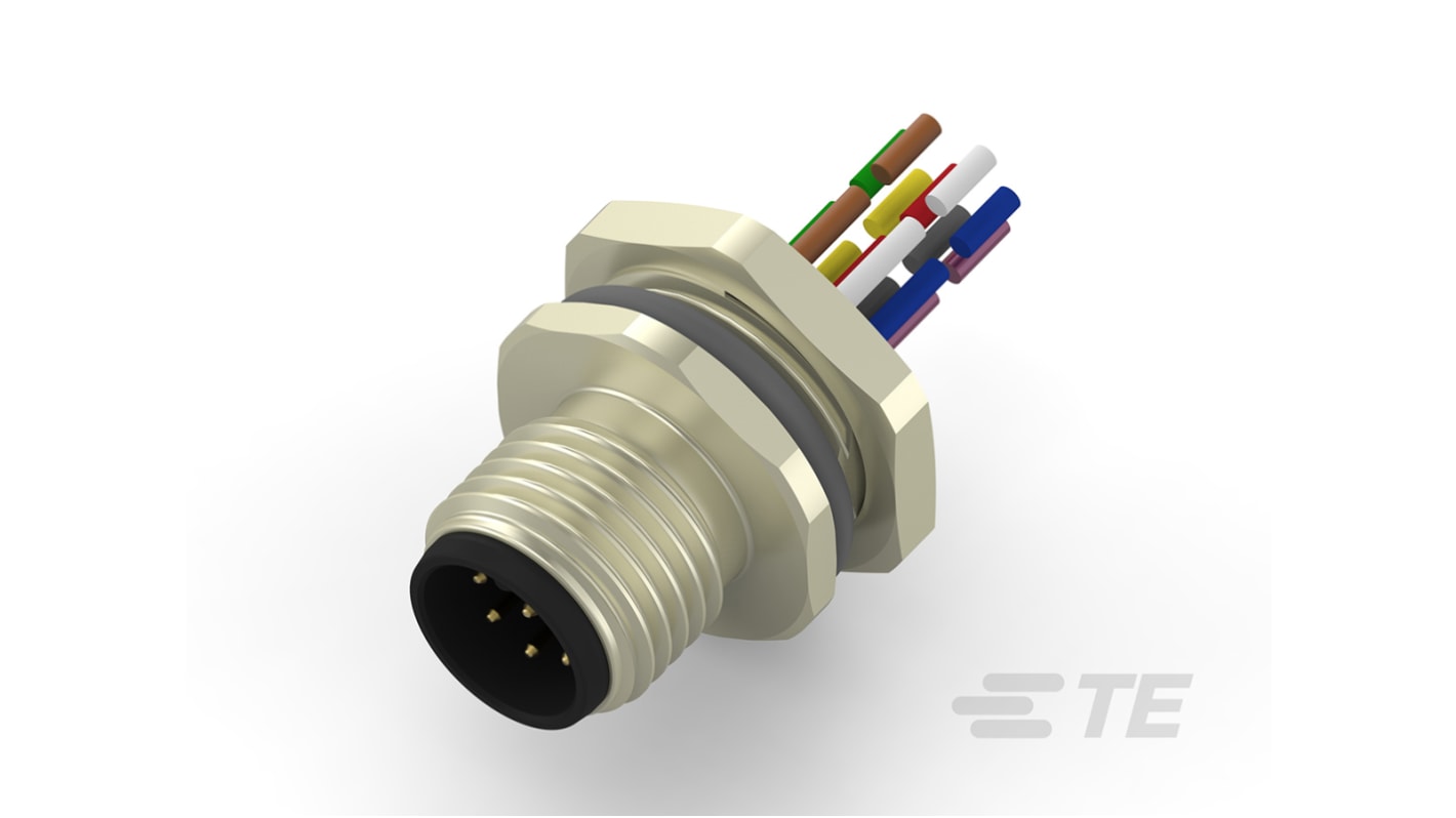 TE Connectivity 18 M12 Rundsteckverbinder Stecker 8-polig / 2.0A Frontmontage Draht IP 67