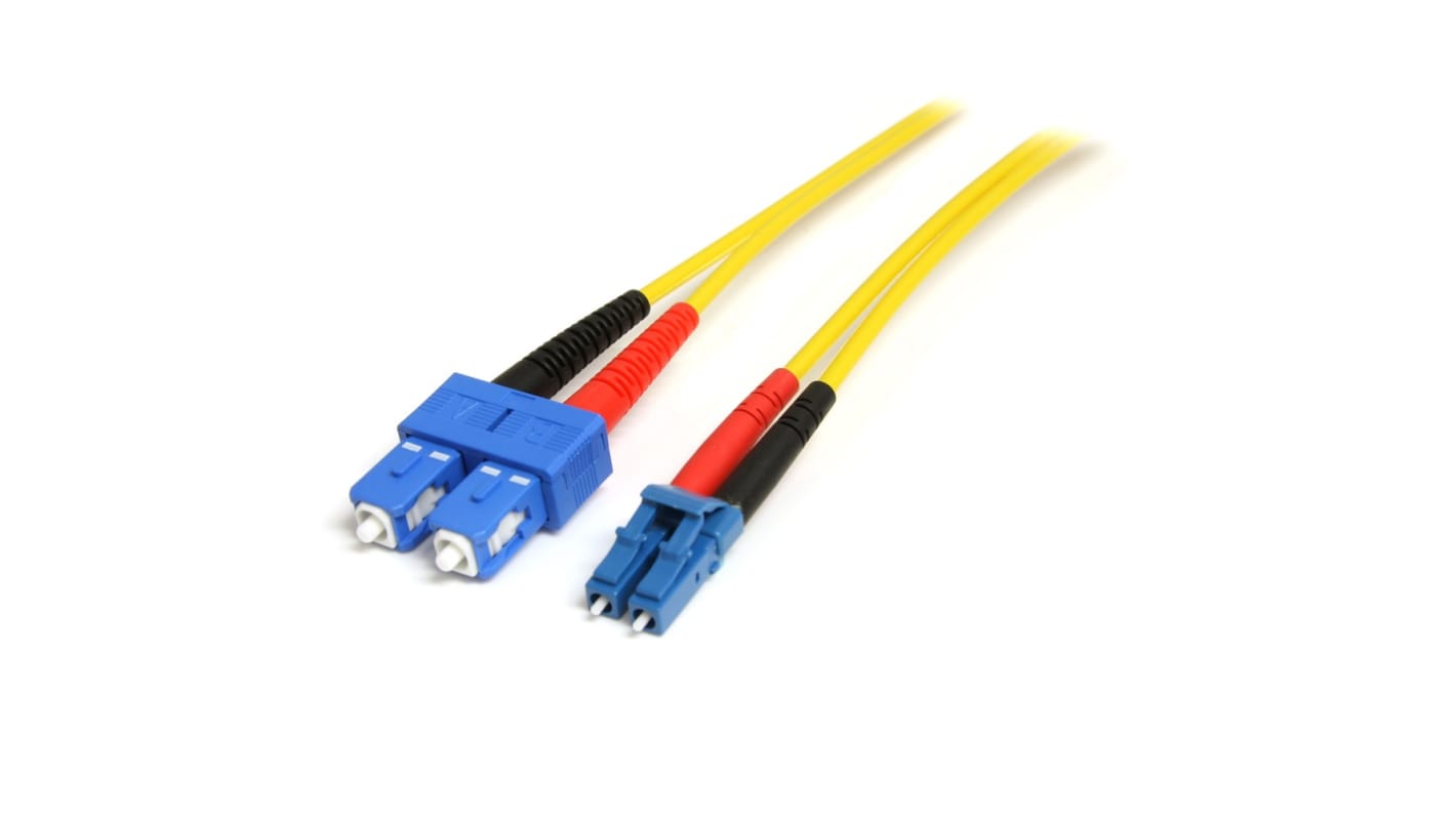 StarTech.com LC to SC Duplex Single Mode OS1 Fibre Optic Cable, 9/125μm, Yellow, 1m