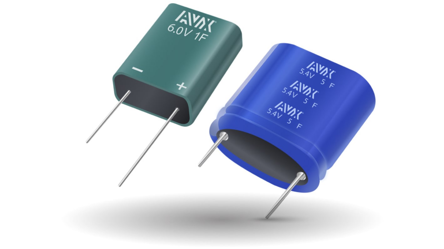 AVX SCM SuperCap Superkondensator, radial 1F 0 → +100% / 4.2 V dc, 5V dc, -40°C+65°C, Ø 8 (Dia.) x 18mm