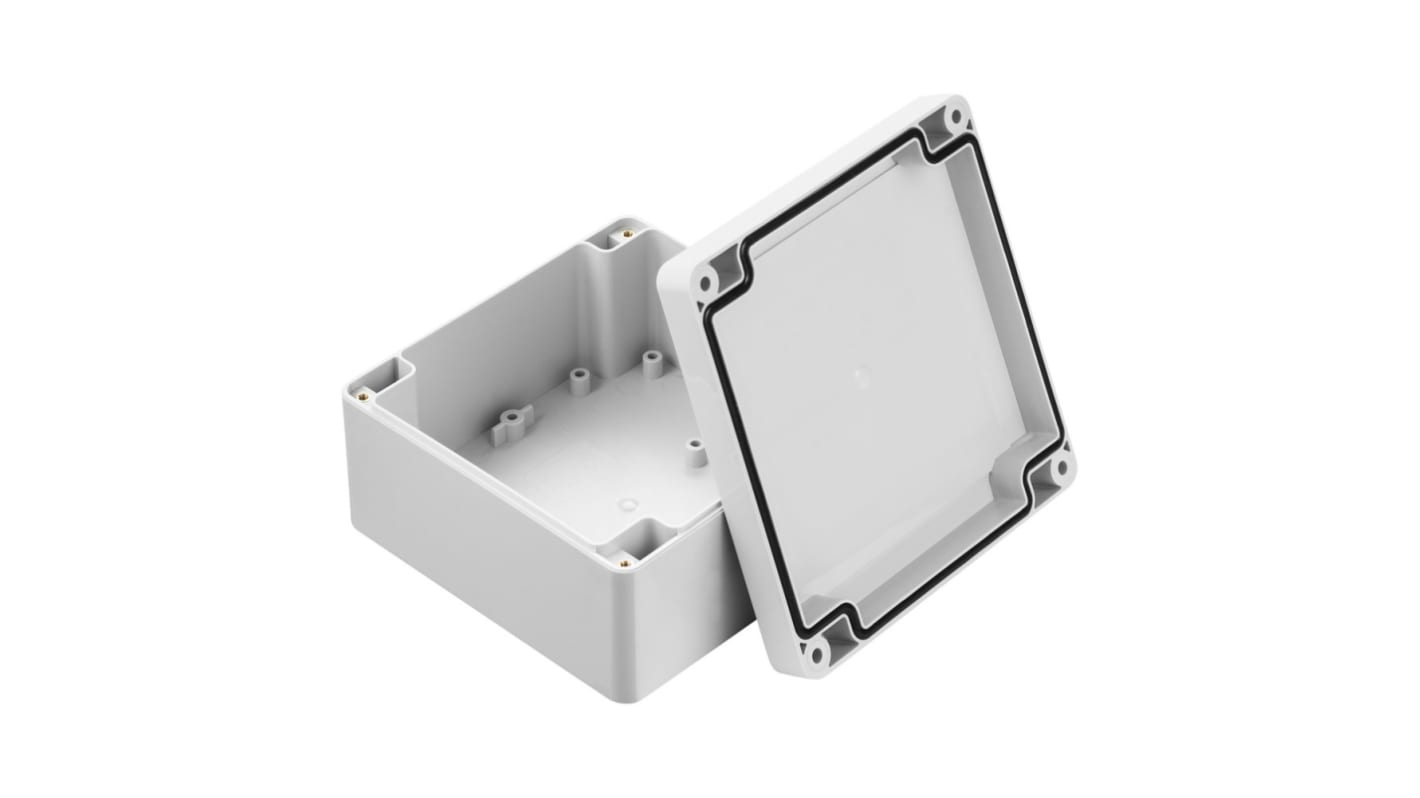 RS PRO Grey Polycarbonate Enclosure, IP67, IK07, Grey Lid, 119.8 x 119.8 x 60.1mm