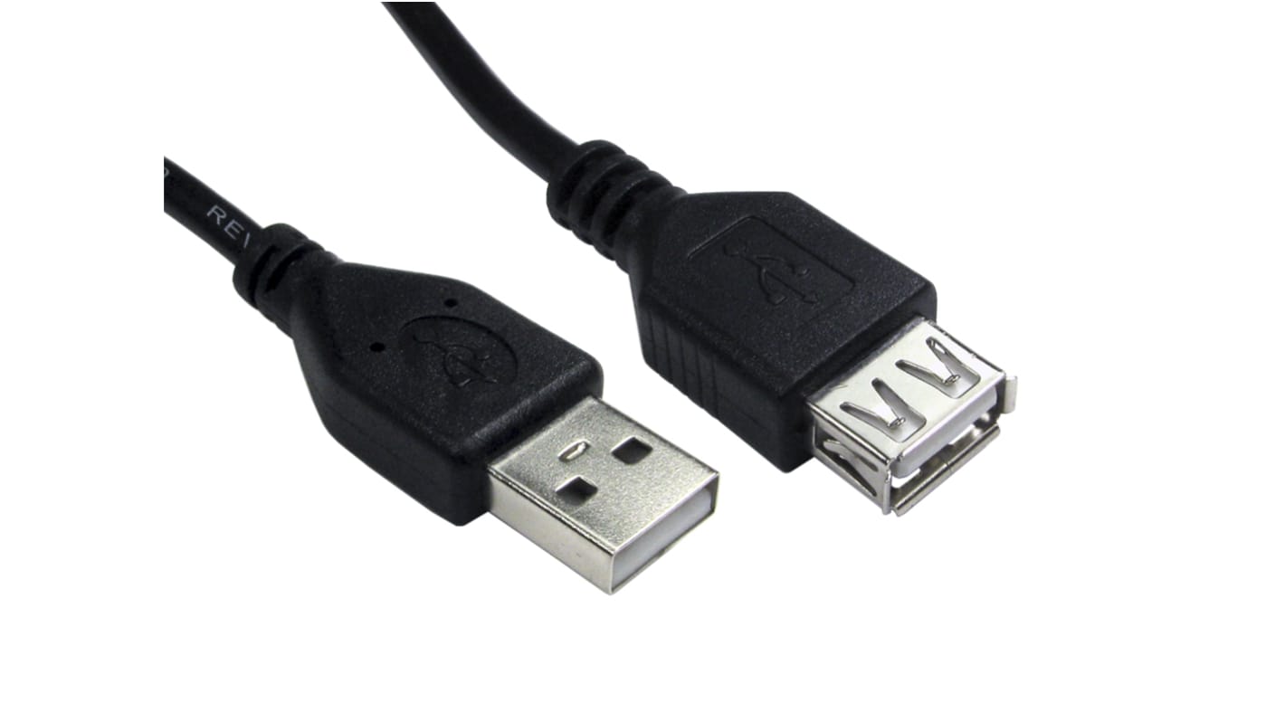 Cable USB 2.0 RS PRO, con A. USB A Macho, con B. USB A Hembra, long. 500mm, color Negro