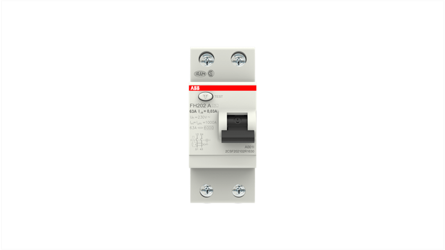 ABB FH200 RCCB, 63A, 2 Pole, 30mA, Type A, 230V