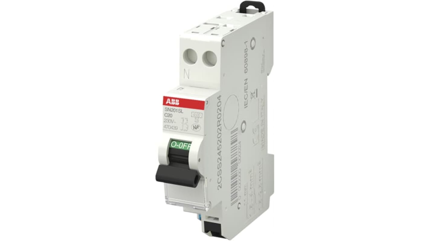 Disjoncteur ABB SN201 1P+N, 20A, pouvoir de coupure 4,5 kA, montage rail DIN