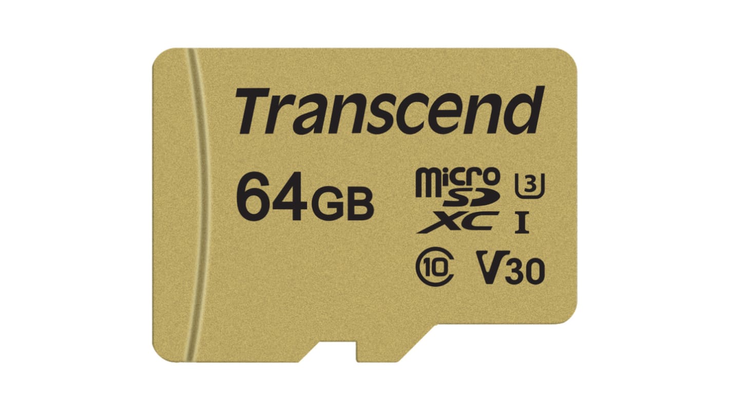TS64GUSD500S Transcend 64 GB MicroSDXC Micro SD Card, Class 10, UHSI U1, UHSI U3, V30 RS