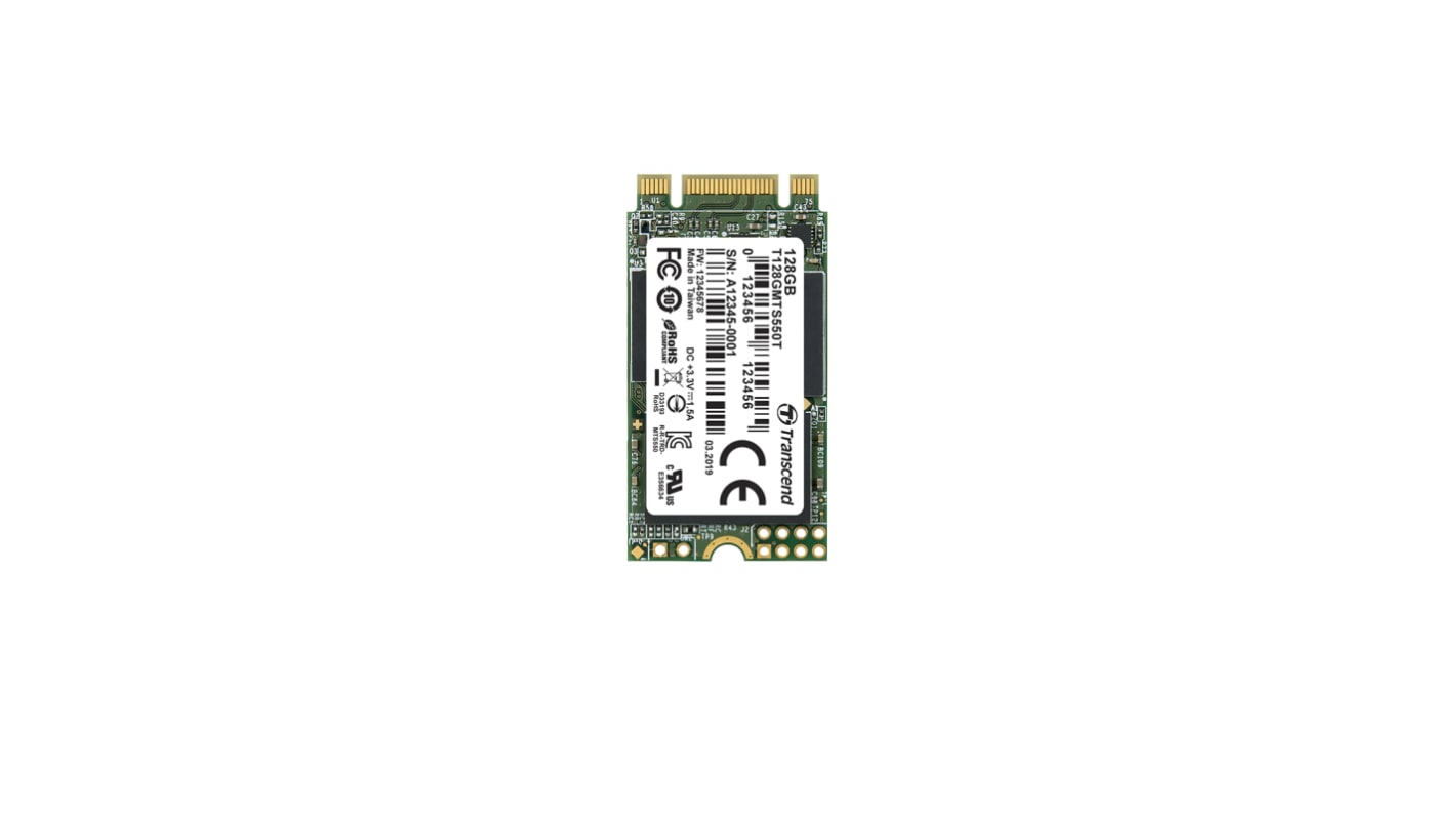 Disco duro SDD interno M.2 Transcend de 128 GB, SATA III, TLC, para aplicaciones industriales