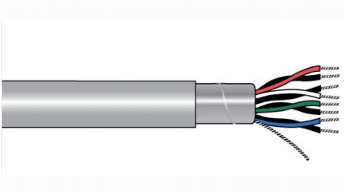 Cable de datos apantallado Alpha Wire de 8 conductores, 4 pares, 0,32 mm², 22 AWG, long. 30m, Ø ext. 7.32mm, funda de