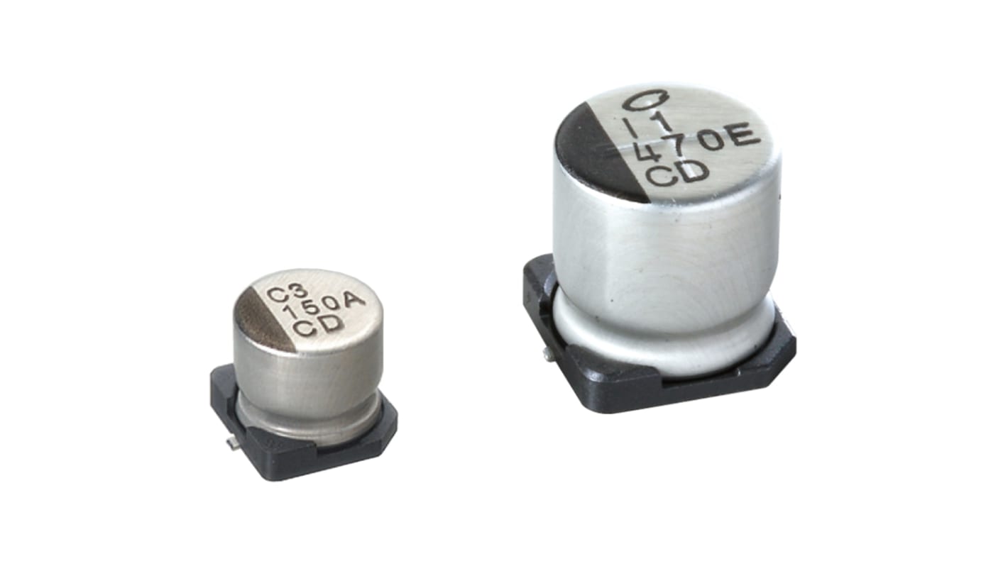 Condensador electrolítico Nichicon serie CD, 220μF, ±20%, 25V dc, mont. SMD, 8.3 x 8.3 x 10mm, paso 3.1mm