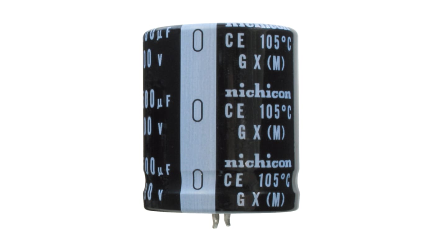 Condensador electrolítico Nichicon serie GX, 270μF, ±20%, 400V dc, de encaje a presión, 25 Dia. x 40mm, paso 10mm