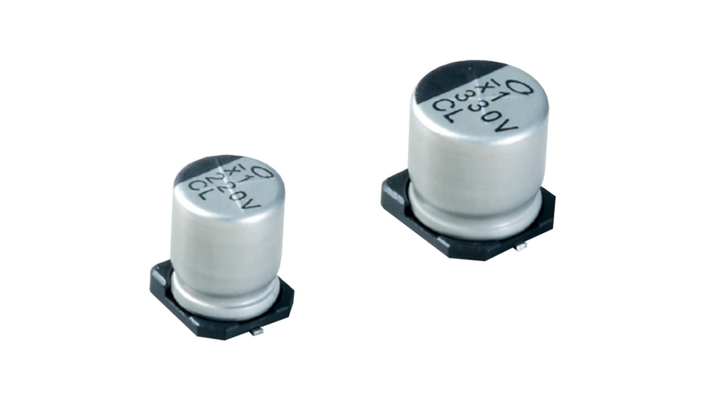 Condensador electrolítico Nichicon serie CL, 220μF, ±20%, 16V dc, mont. SMD, 6.6 x 6.6 x 7.7mm, paso 2.2mm