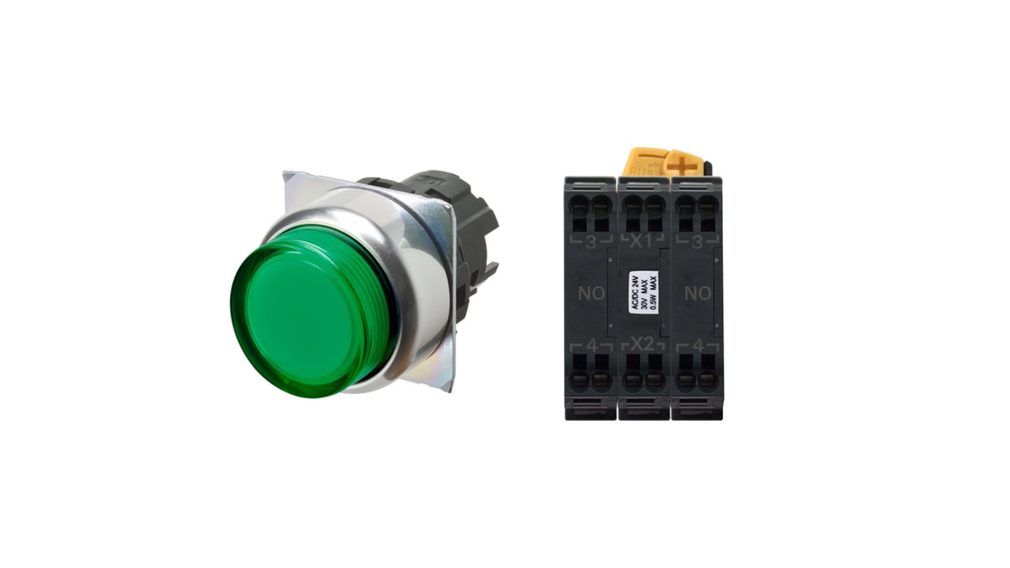 Omron A22N Series Illuminated Push Button Complete Unit, Panel Mount, 22mm Cutout, DPST, IP66