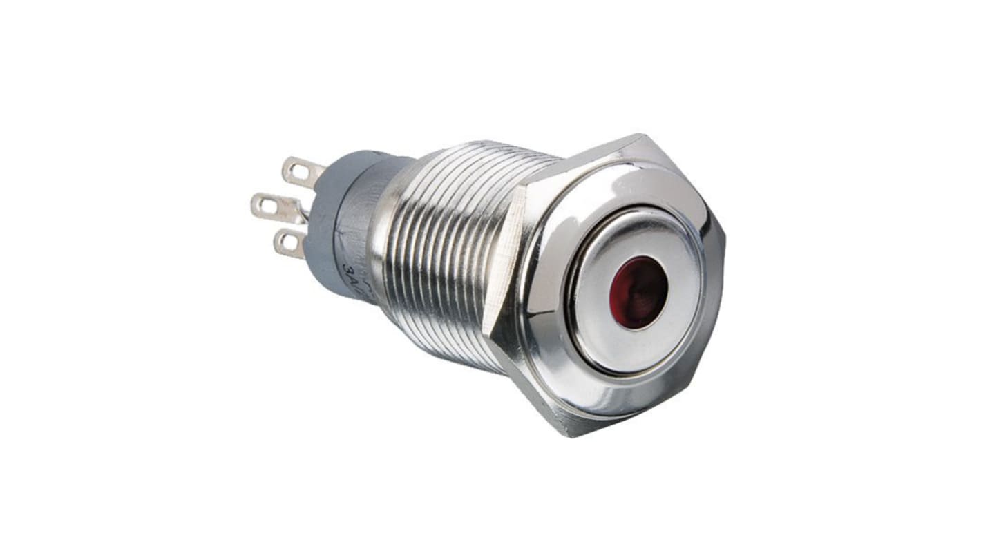 Arcolectric Illuminated Push Button Switch, Latching, Panel Mount, 16.2mm Cutout, DPDT, Red LED, 250V ac, IP67