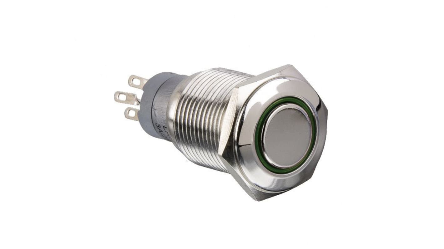 Arcolectric (Bulgin) Ltd Illuminated Push Button Switch, Latching, Panel Mount, 16.2mm Cutout, DPDT, Red LED, 250V ac,