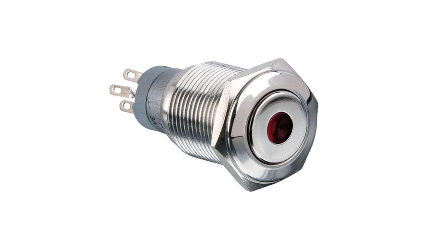 Arcolectric (Bulgin) Ltd Illuminated Push Button Switch, Latching, Panel Mount, 16.2mm Cutout, DPDT, Red LED, 250V ac,