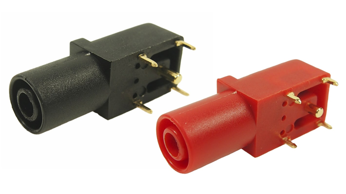 RS PRO Black, Red Female Banana Socket, 4 mm Connector, 24A, 1kV, Gold Plating