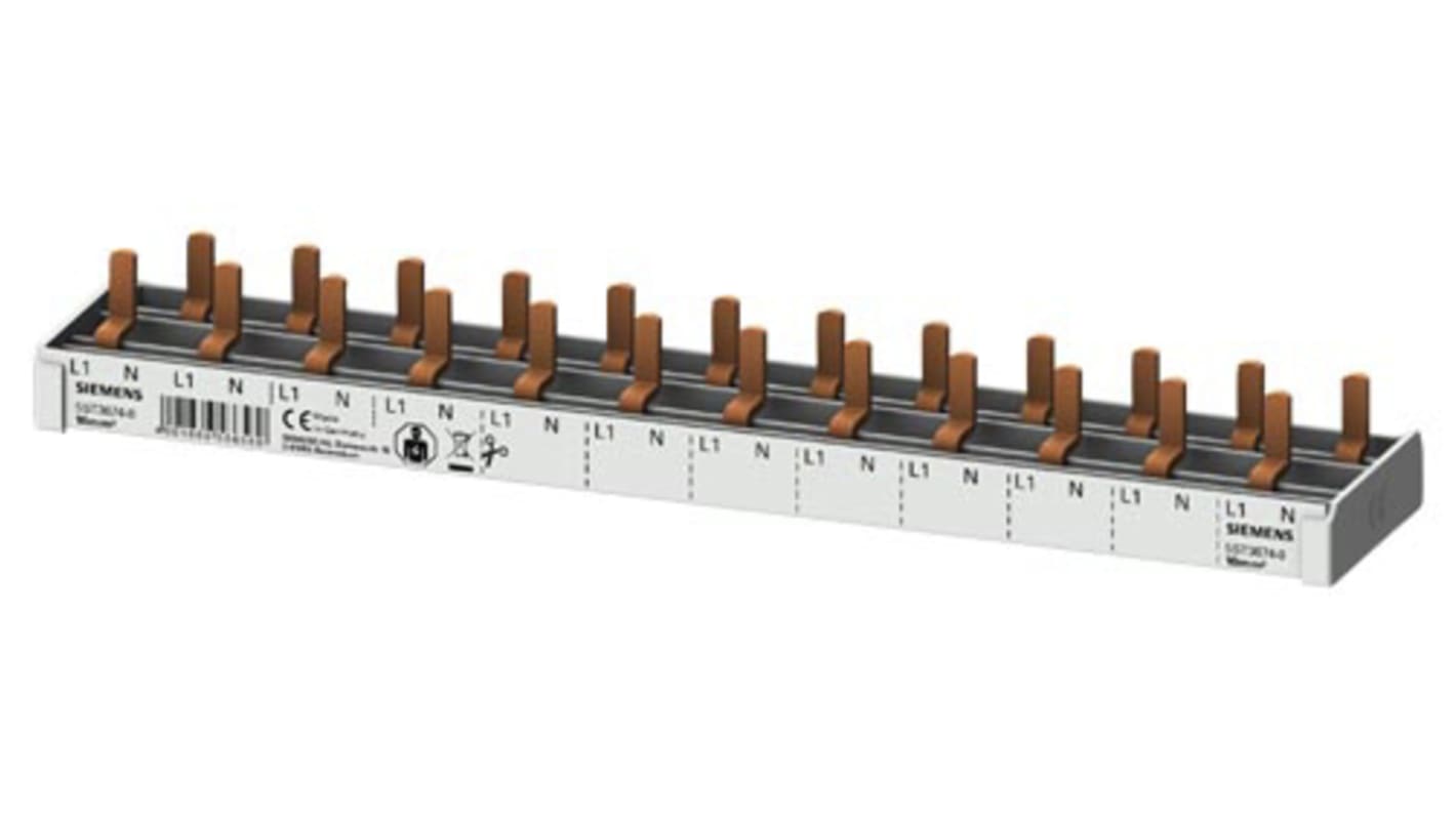 Siemens 5ST Sammelschiene, 1 -phasig, 230V 63A, Kupfer, 8.6mm Raster, SENTRON Reihe