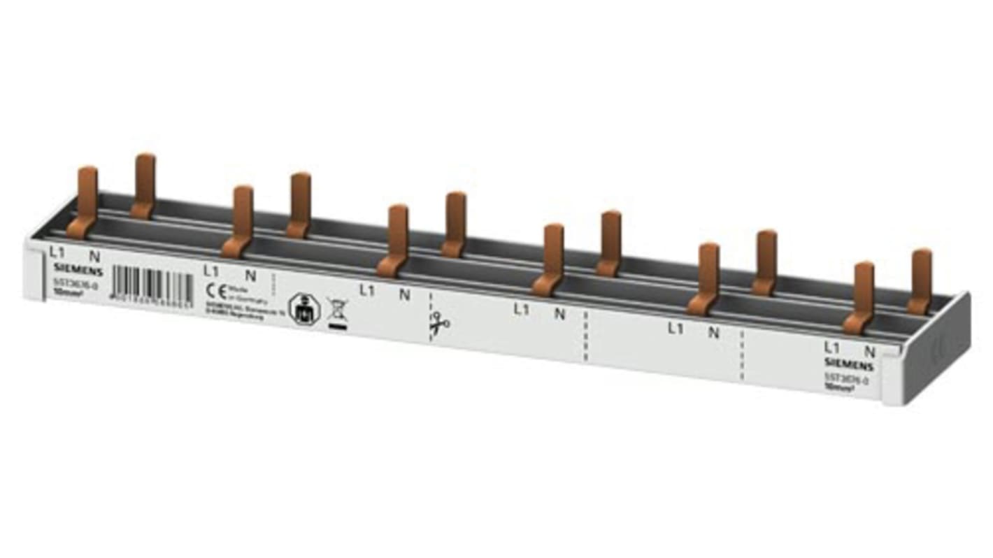 Siemens 5ST Sammelschiene, 1 -phasig, 230V 63A, Kupfer, 35.2mm Raster, SENTRON Reihe