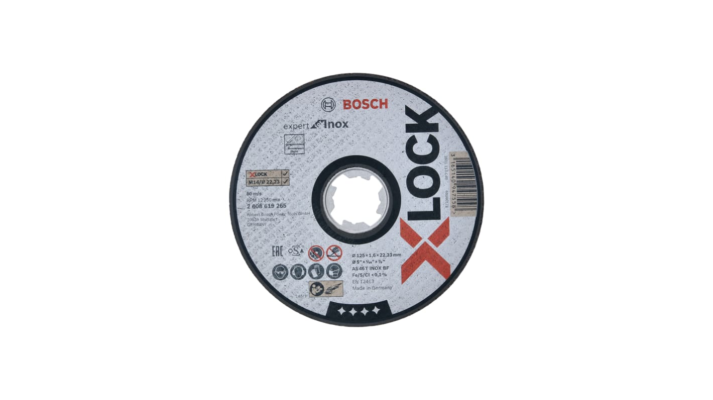 Bosch X-Lock Aluminium Oxide Cutting Disc, 125mm x 1.6mm Thick, P60 Grit, 25 in pack