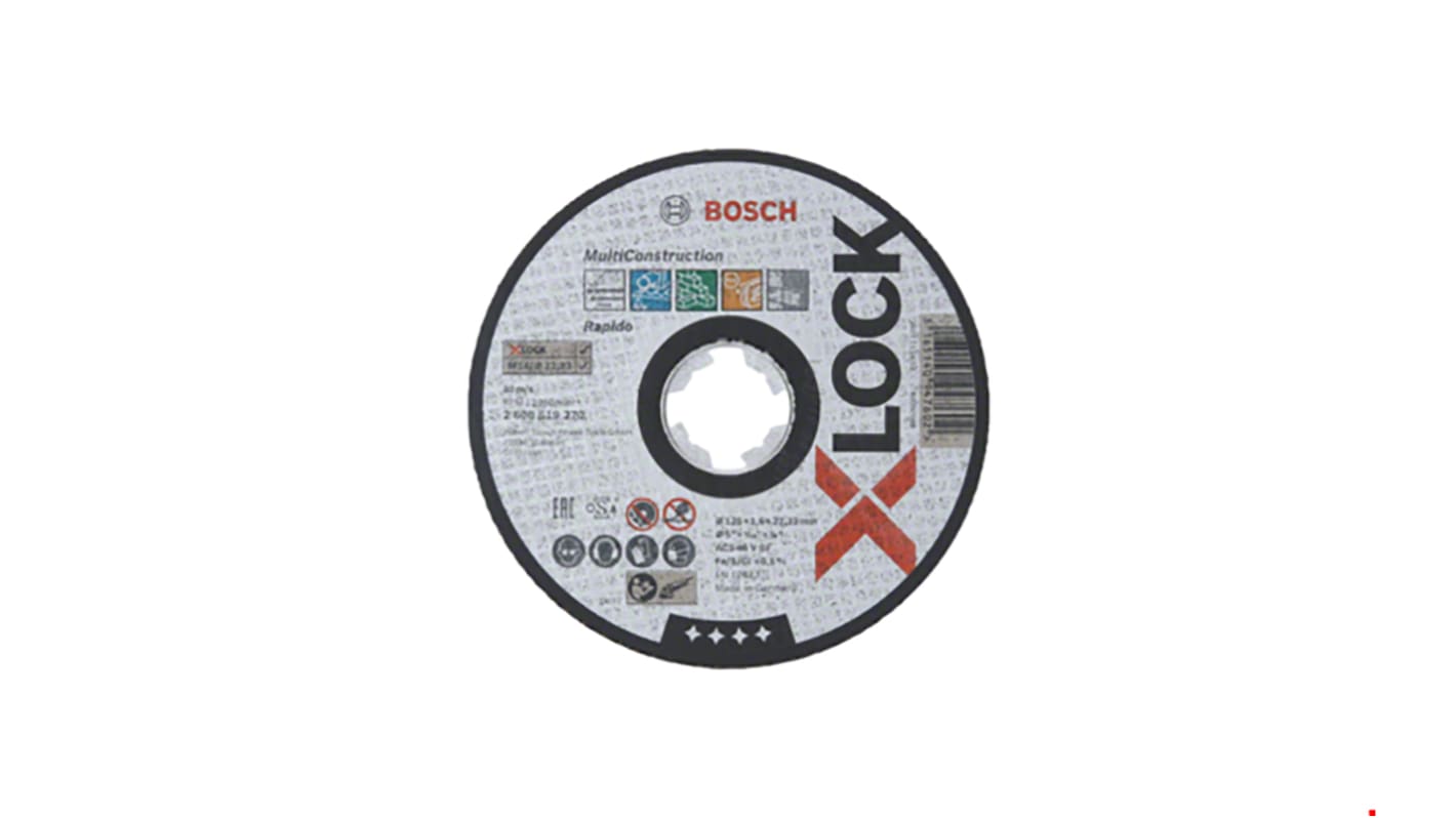 Bosch X-Lock Aluminium Oxide Cutting Disc, 125mm x 1.6mm Thick, P80 Grit, 25 in pack