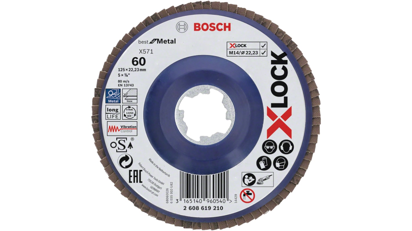 Bosch X-Lock Zirconia Aluminium Flap Disc, 125mm, P60 Grit, X571