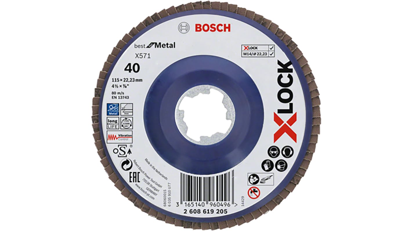 Bosch X-Lock Zirconia Aluminium Flap Disc, 125mm, P80 Grit, X571