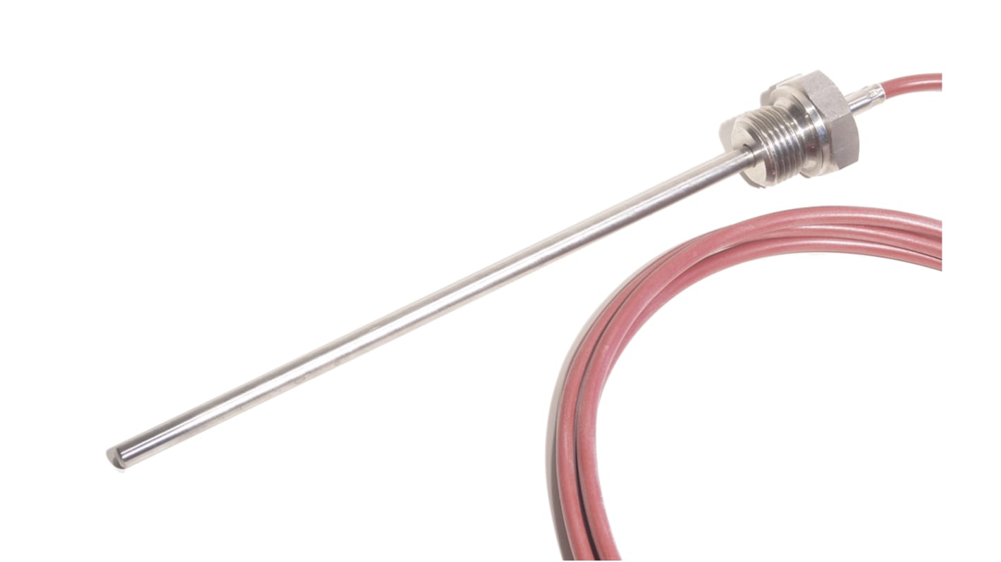 Sensor RTD PT100 Electrotherm, sonda: Ø 6mm, long. 200mm, cable de 2.5m, temp. -50°C → +400°C