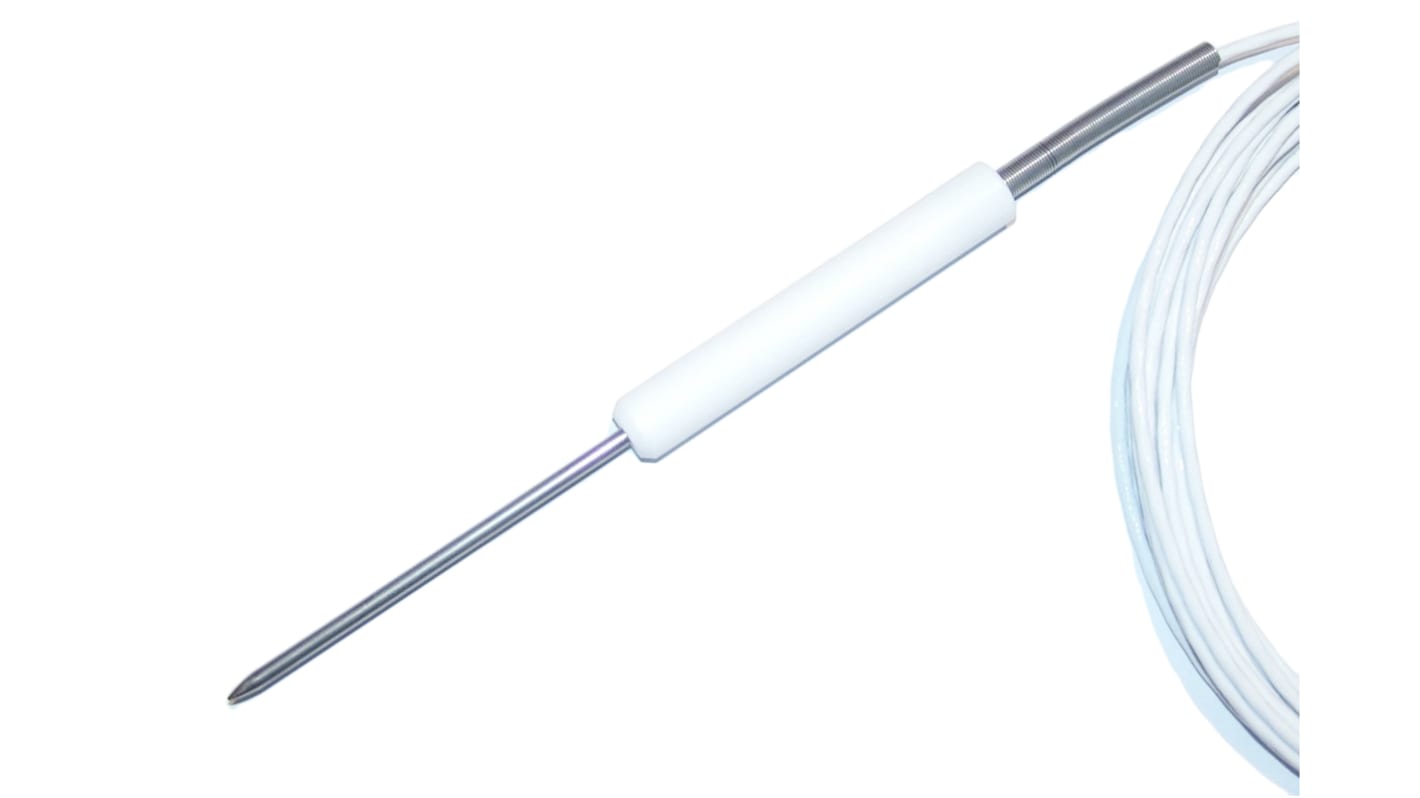 Sensor RTD PT100 Electrotherm de 4 hilos, sonda: Ø 4mm, long. 100mm, cable de 2.5m, temp. -50°C → +250°C