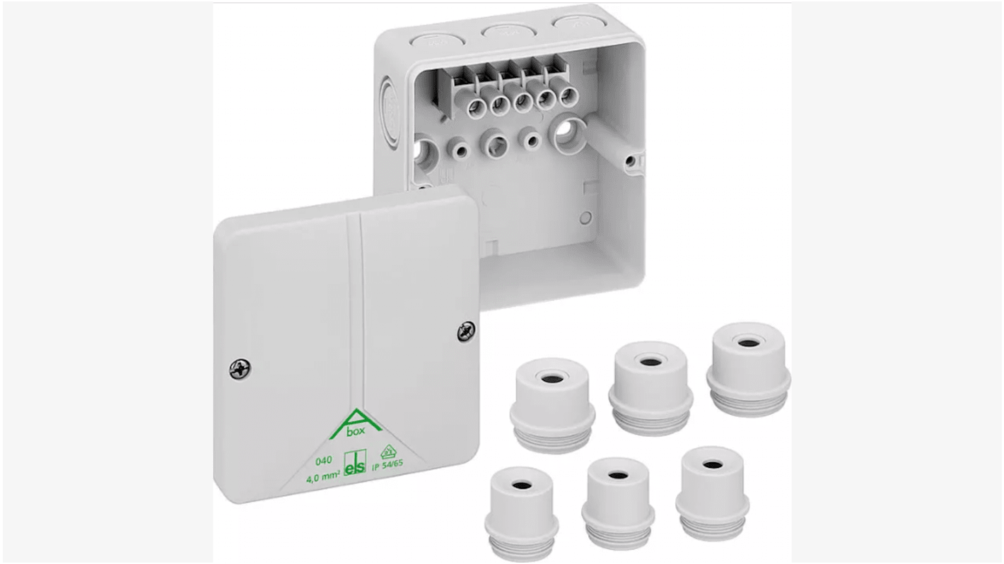 Spelsberg Grey Polystyrene Junction Box, 5 Terminals, 94 x 94 x 56mm