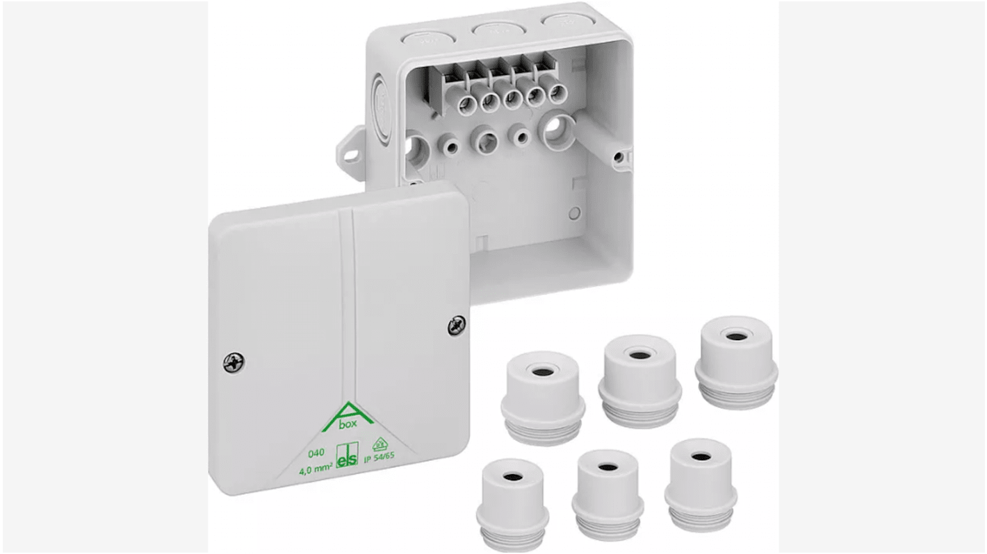 Spelsberg Grey Polystyrene Junction Box, 5 Terminals, 94 x 94 x 57mm