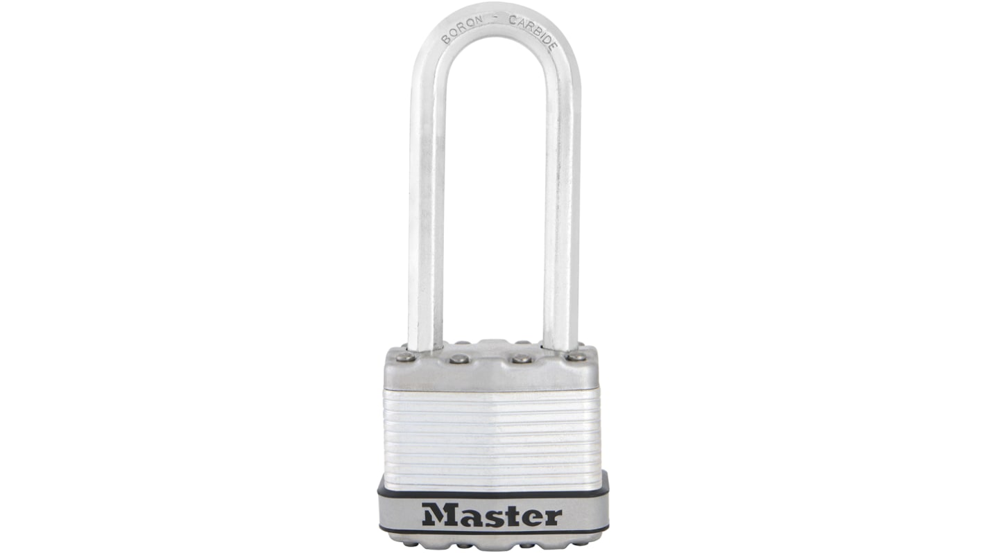 Lucchetto con chiave Master Lock per uso interno ed esterno, in Acciaio inox, anello da 8mm, L. 64mm, col Argento