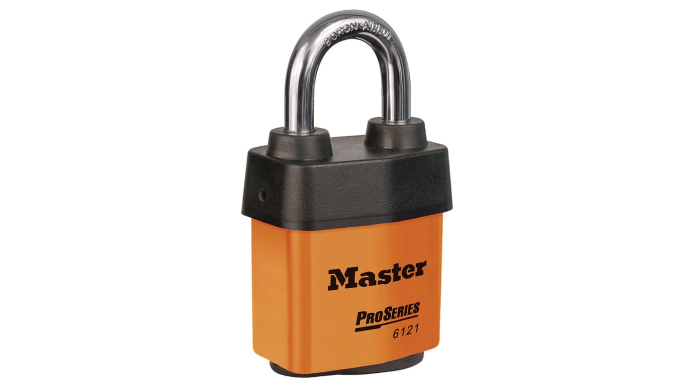 Master Lock Edelstahl Vorhängeschloss mit Schlüssel Orange, Bügel-Ø 8mm x 29mm