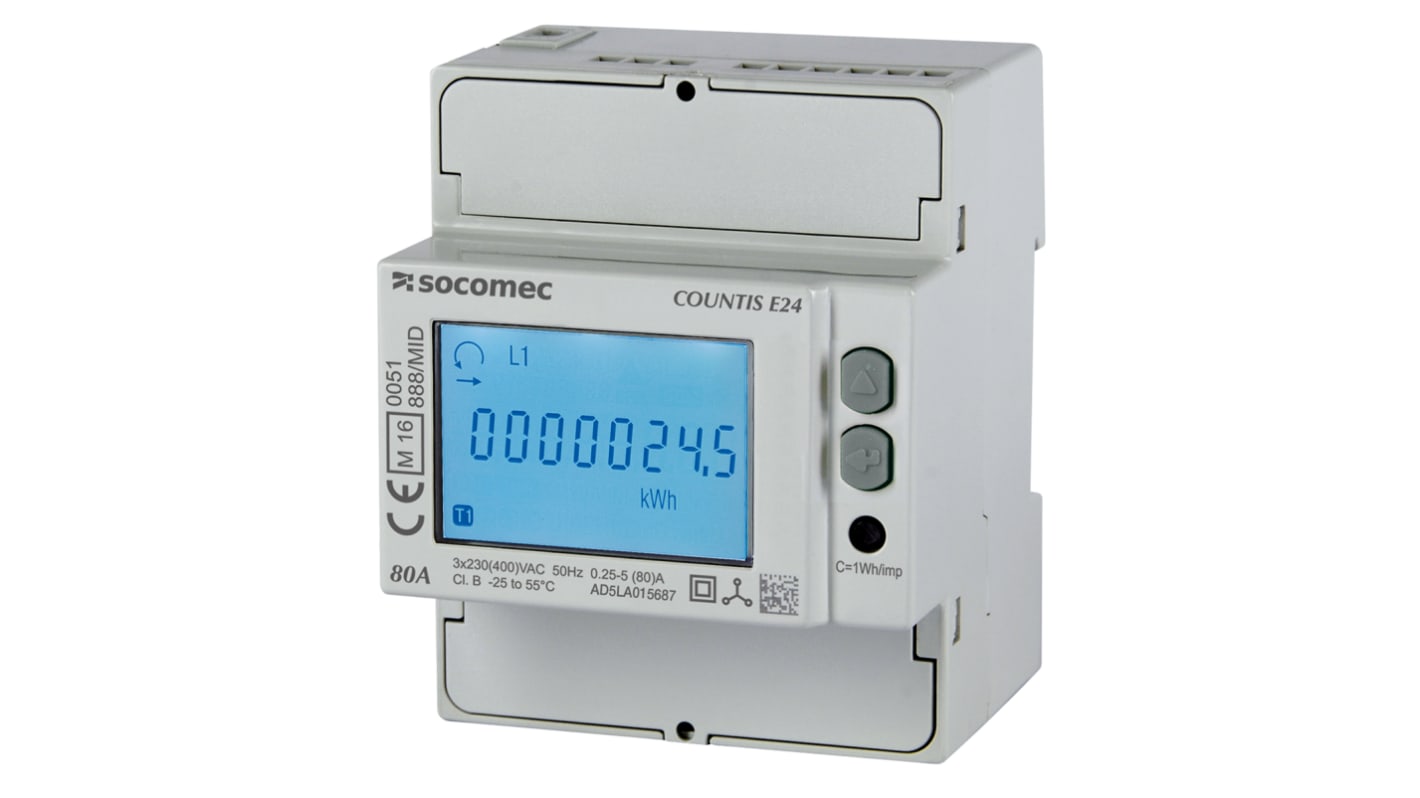 Socomec Energiamérő LCD, 8-számjegyes, 3-fázisú, impulzuskimenettel