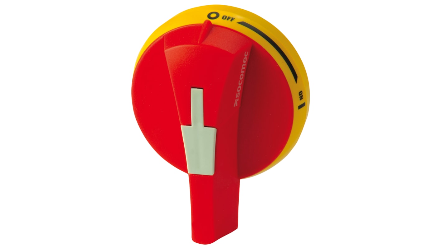 Mando giratorio Socomec, para Interruptor de interrupción de carga 88mm, tirador Rojo/Amarillo, IP65 SIRCO