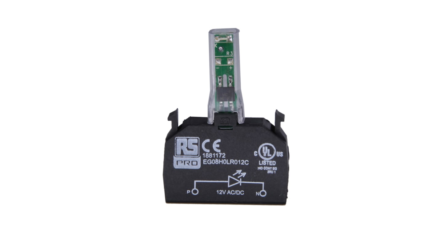 Blocco contatti luminoso RS PRO, 12 V c.a./c.c., LED Verde