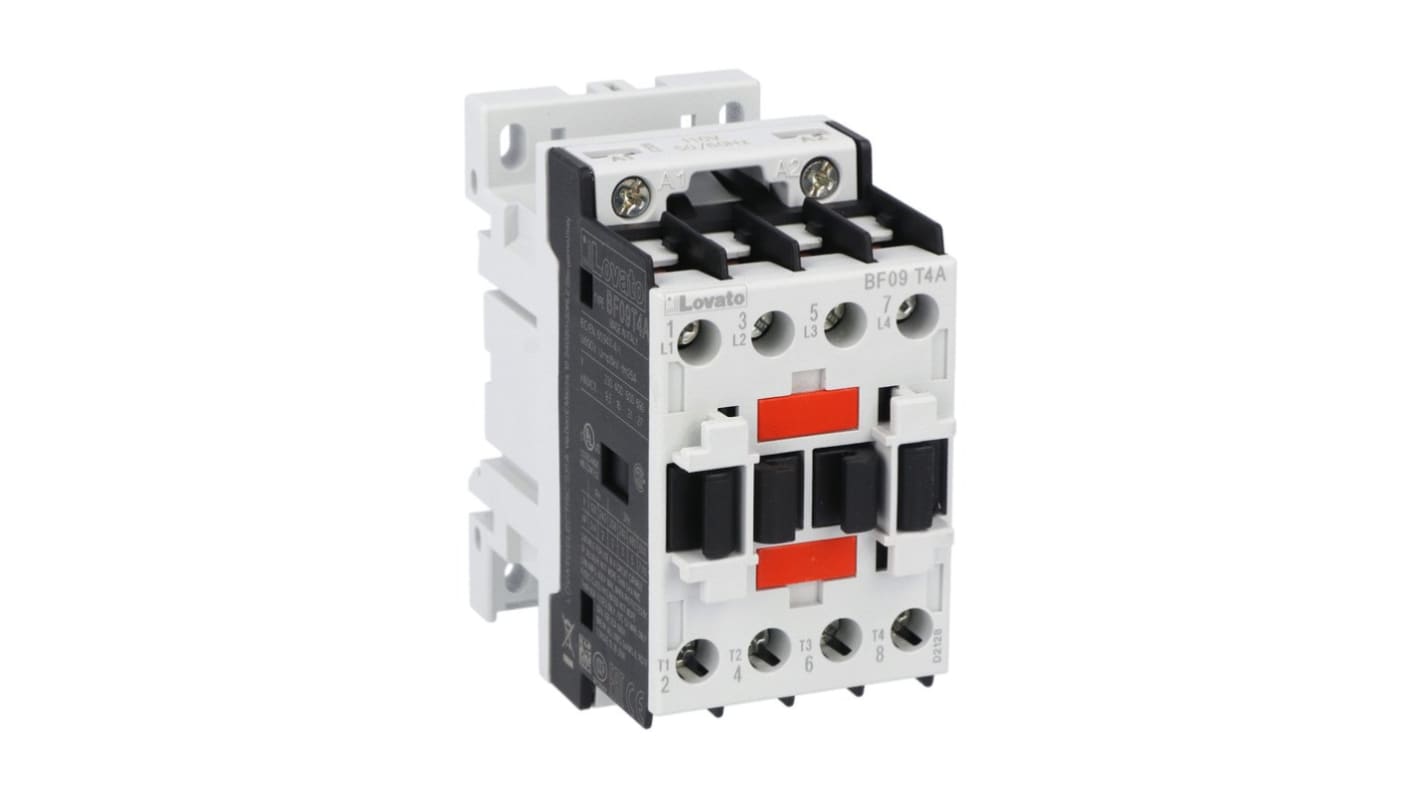 Contactor Lovato BF de 4 polos, 4NO, 25 A, bobina 24 V ac, 4 kW