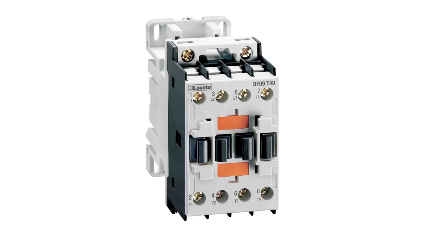 Contactor Lovato BF de 4 polos, 4NO, 25 A, bobina 400 V ac, 4 kW