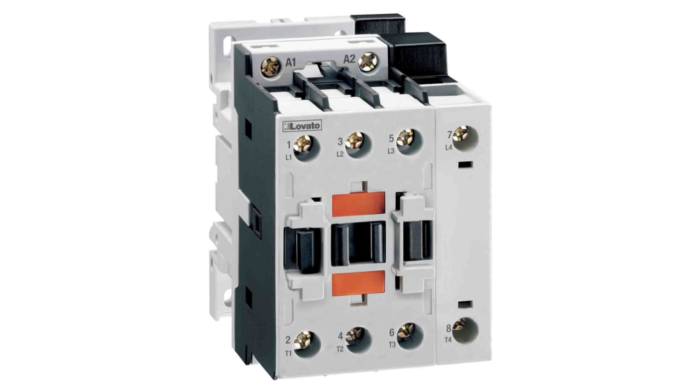 Contactor Lovato BF de 4 polos, 4NO, 45 A, bobina 400 V ac, 13 kW