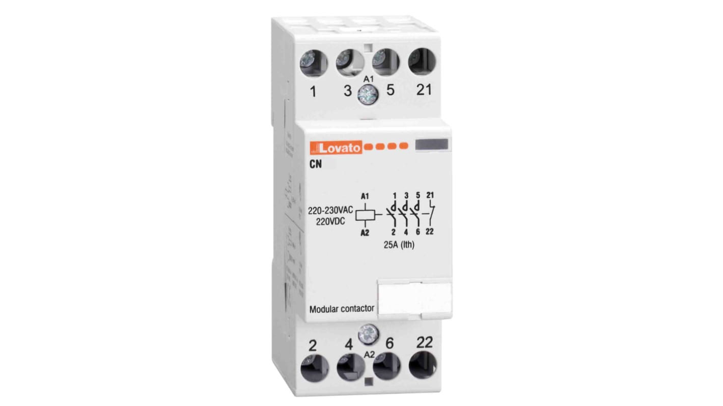 Lovato CN Series Contactor, 220 → 230 V ac Coil, 4-Pole, 32 A, 2.5 W, 4NO, 110 V ac