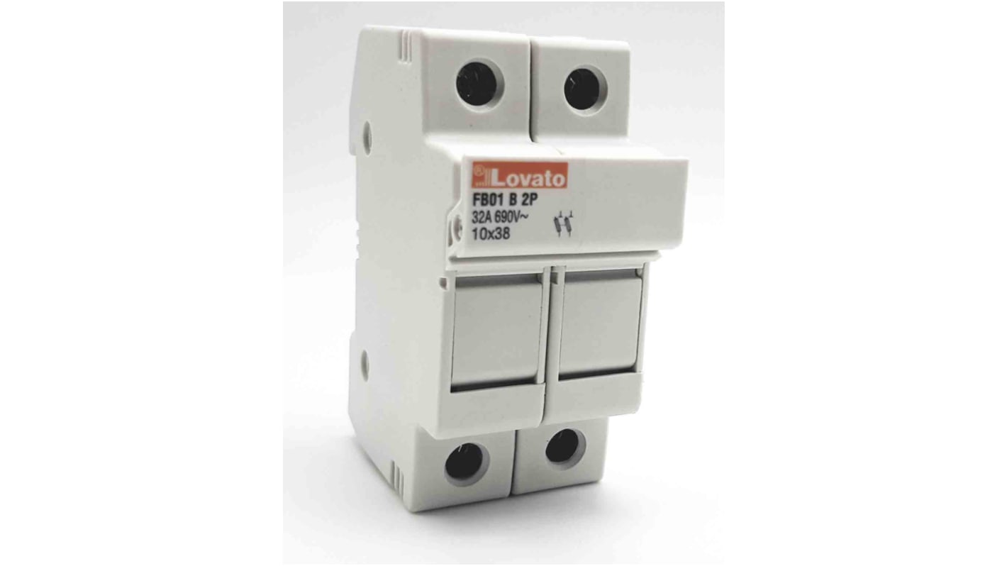 FB01B2P Lovato 32A Rail Mount Fuse Holder, 2P, 690V ac RS